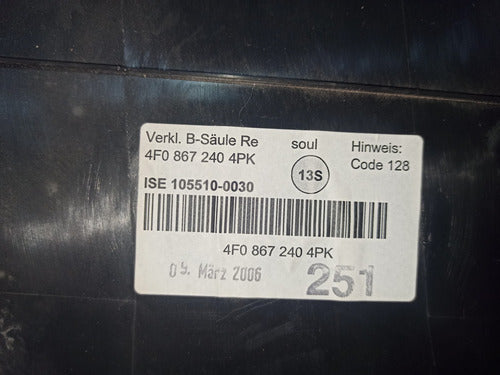Moldura Pilar B Inferior Derecho Audi A6 05-10 Usado Orig. Negro