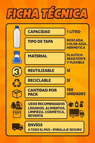 Pack 150 Botellas 1l C/tapa-liquidos,emprendimiento,reventa Blanco