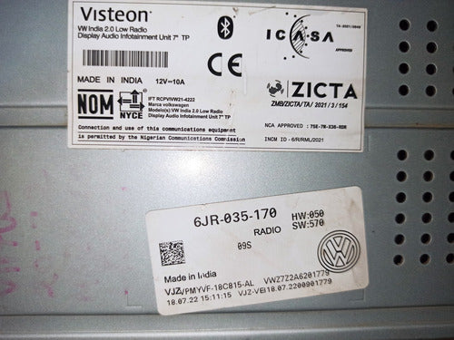 Estereo Pantalla Para Volkswagen Virtus 20-23 Usado Original Negro