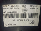 Revestimiento Derecho Pilar B, Audi A6 06-11 Usado Original Negro